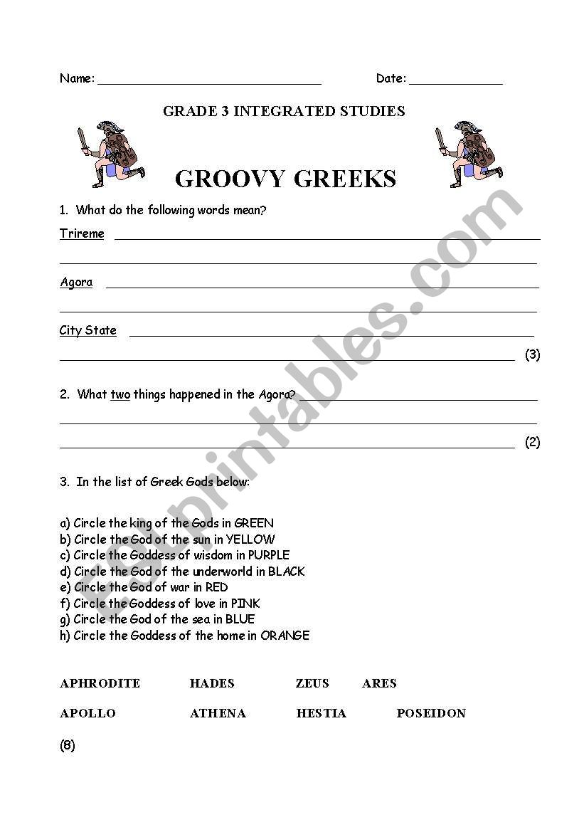 Ancient Greeks Test worksheet