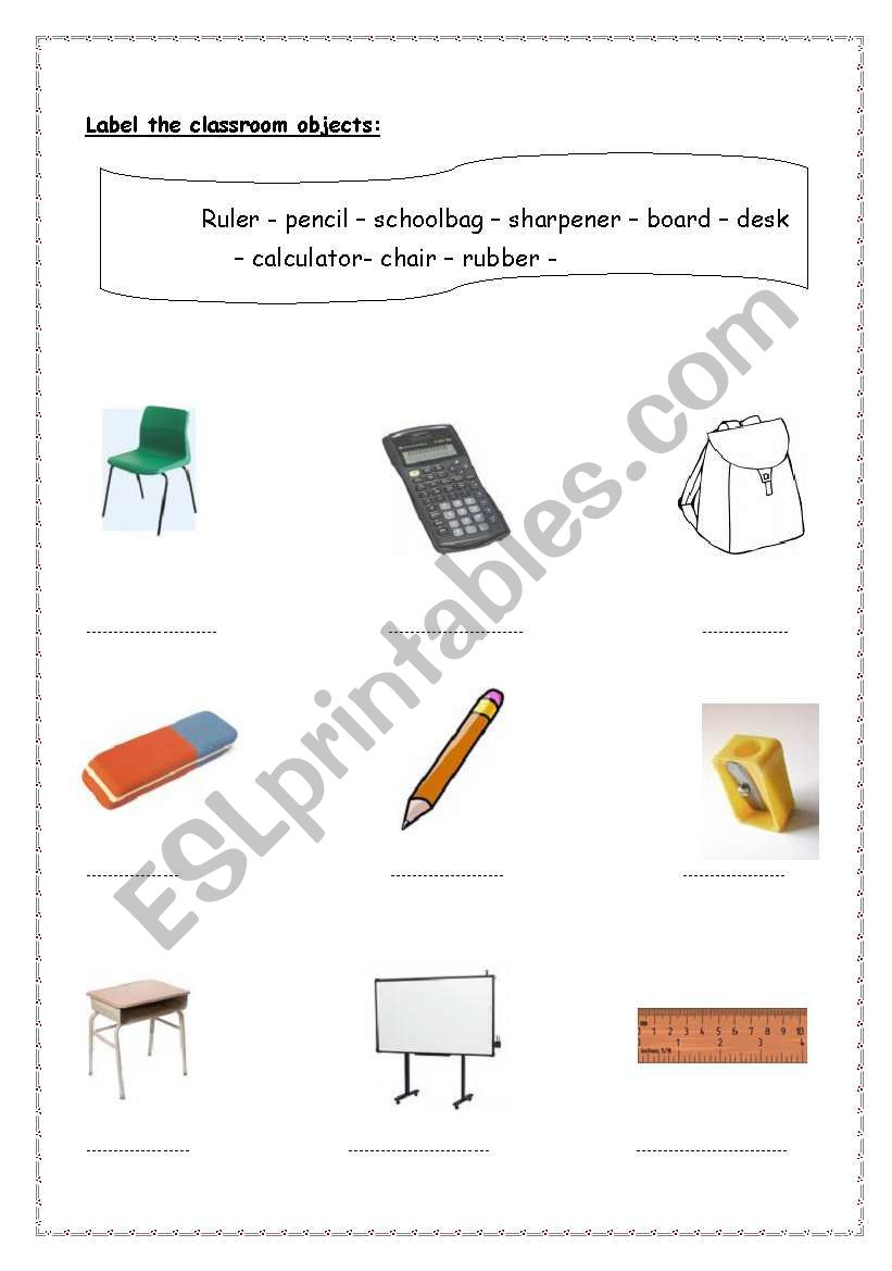 classroom objects worksheet