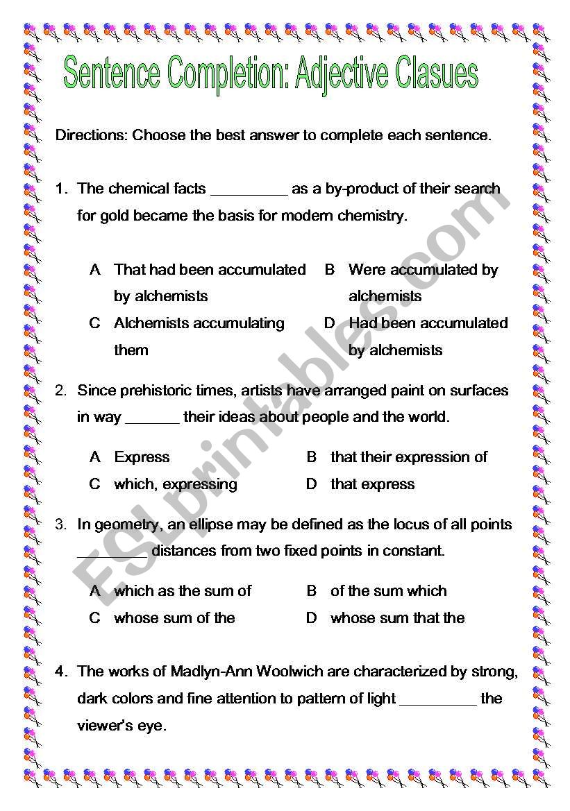 Sentence Completion: Adjective Clauses