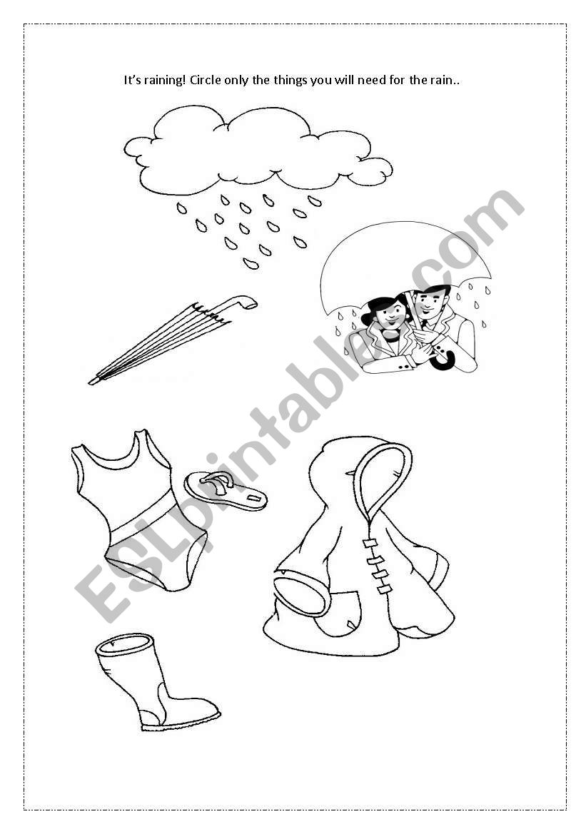 clothes for the rain.. worksheet