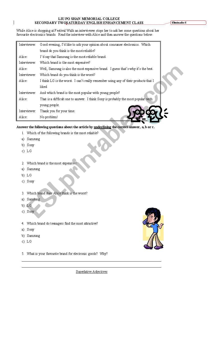 Superlative Adjectives worksheet