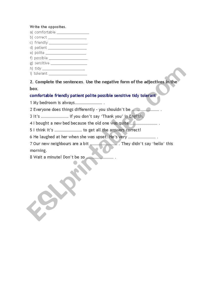 adjectives negative prefixes exercises