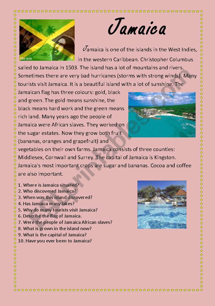 Jamaica ESL Worksheet By Derblume Jamaica ESL Worksheet By Derblume