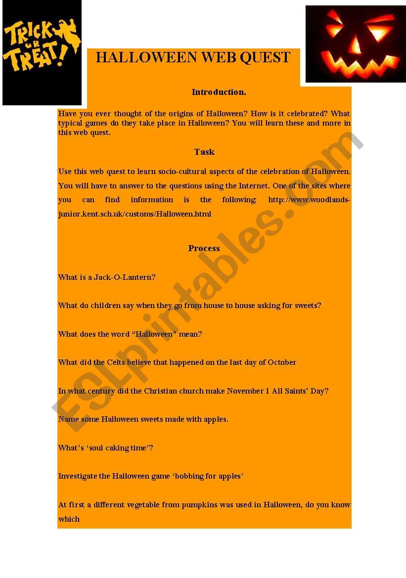 Halloween web quest worksheet