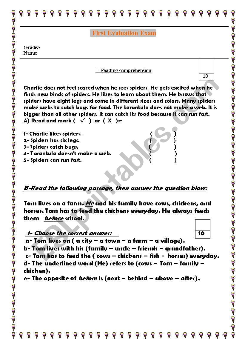 FIRST EVALUTION EXAM worksheet