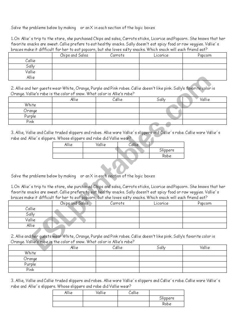 Logic boxes worksheet