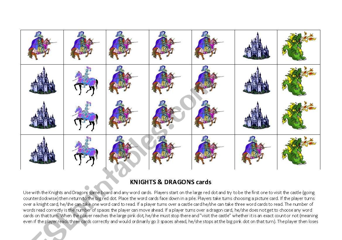 knights and dragons cards worksheet