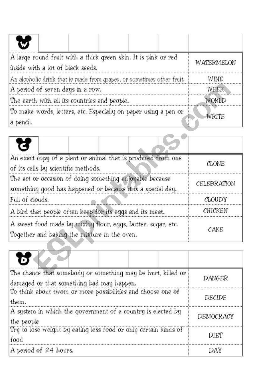 Dictrio Game worksheet