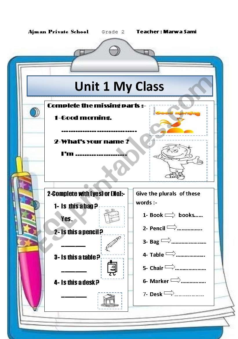 My class objects worksheet