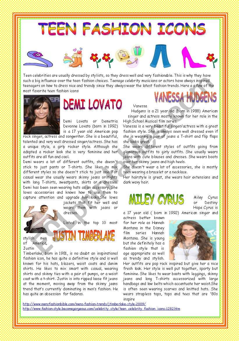 TEEN FASHION ICONS worksheet