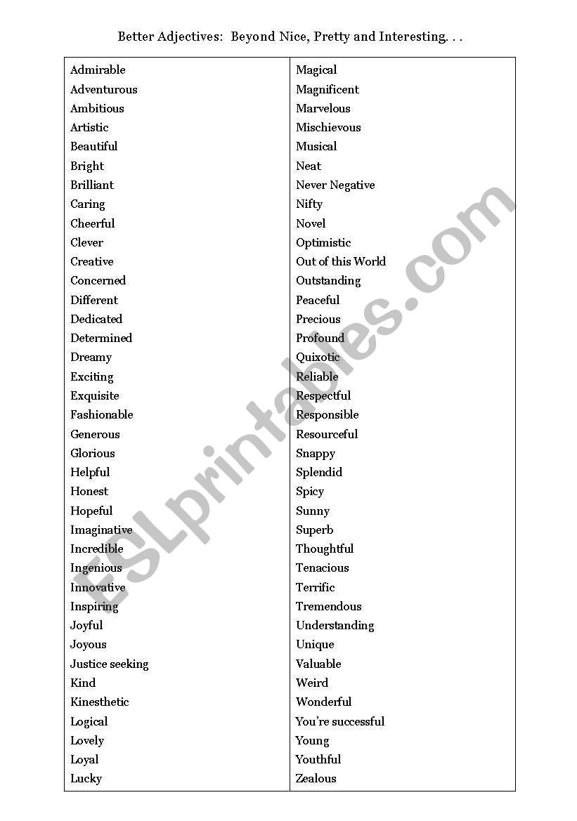 Better Adjectives  worksheet