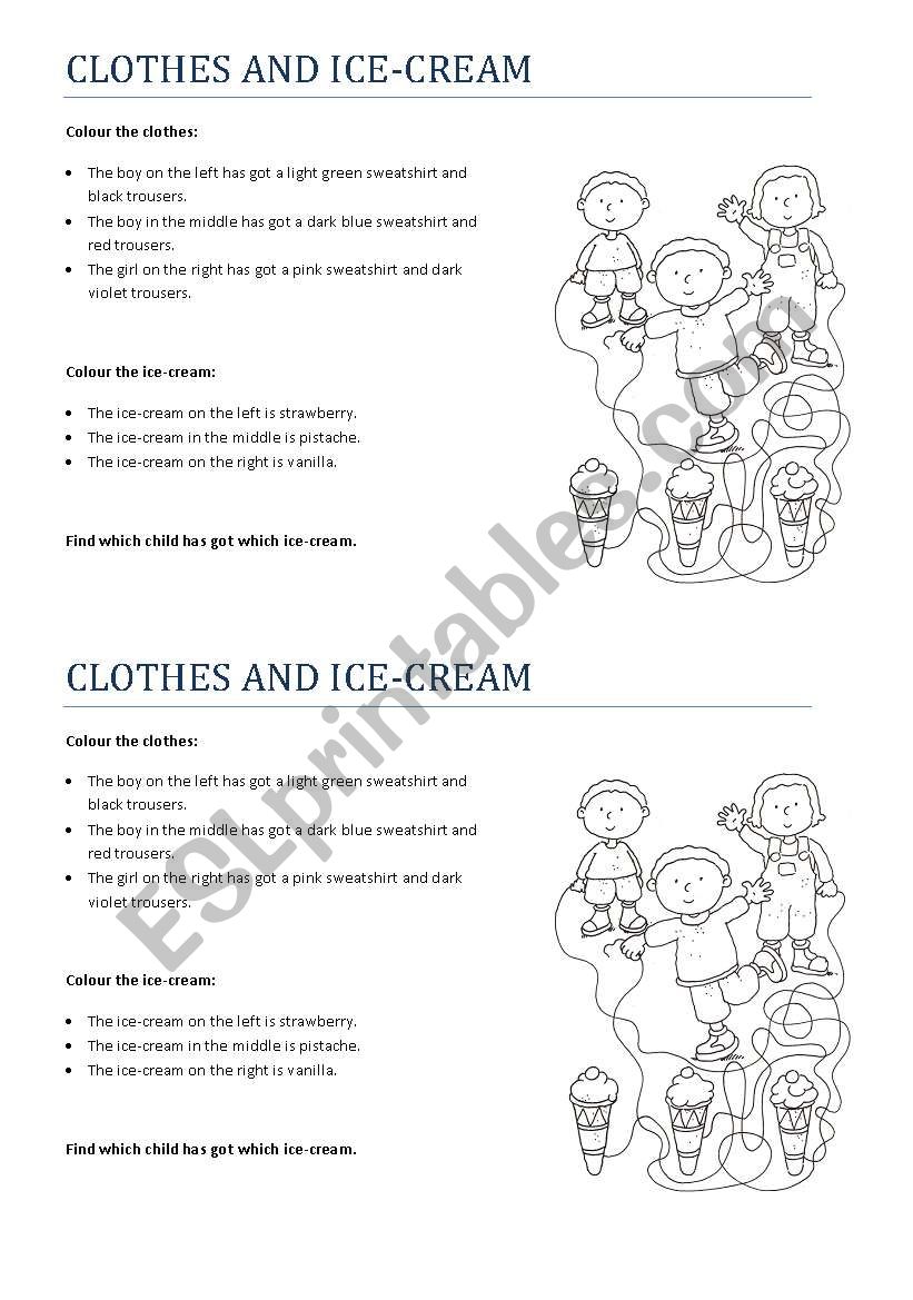 Clothes and ice-cream worksheet