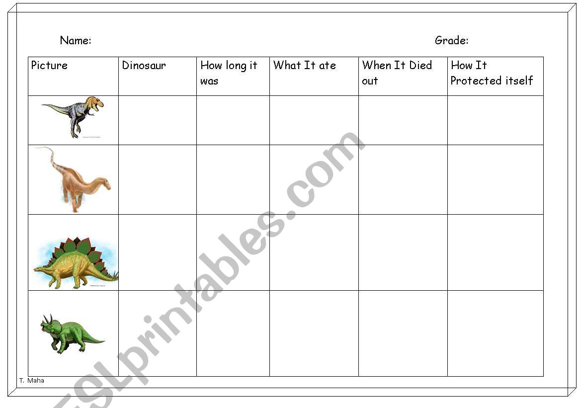 dinasours worksheet