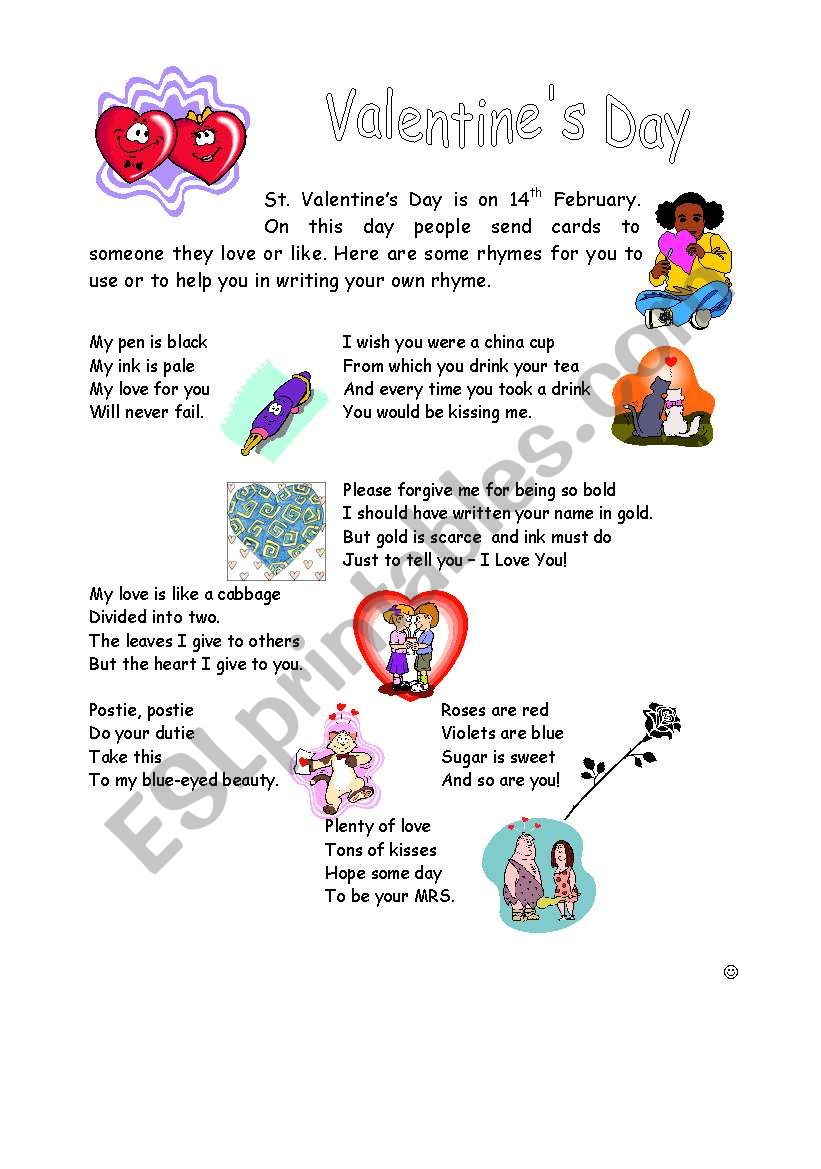 Valentines poems worksheet