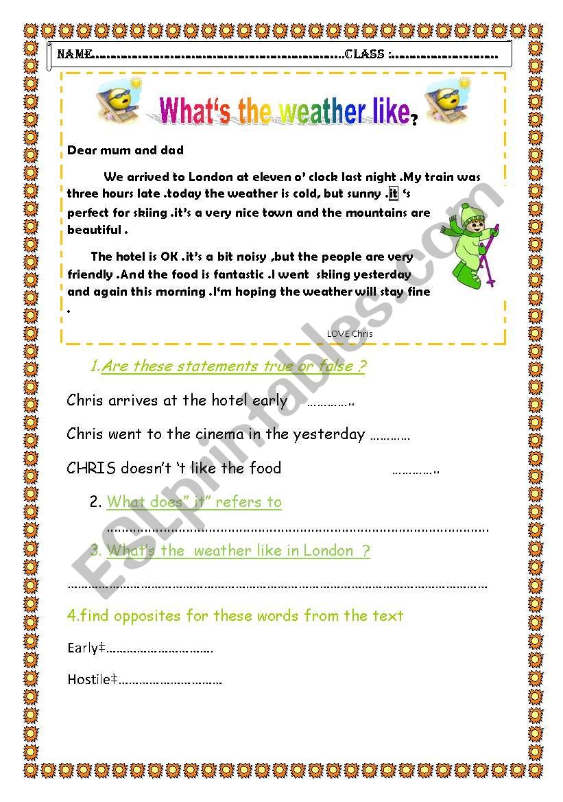 whats the weather like;areading text with questions