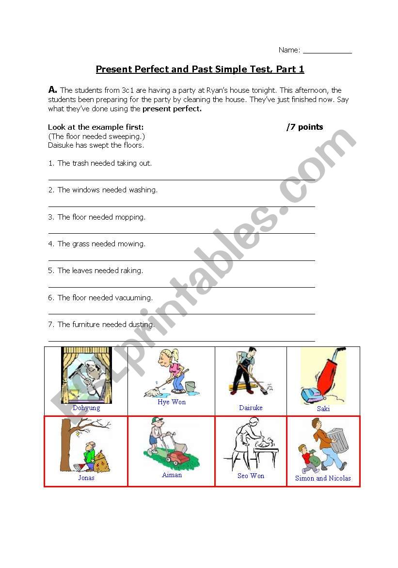 Present Perfect Test, Part 1 worksheet