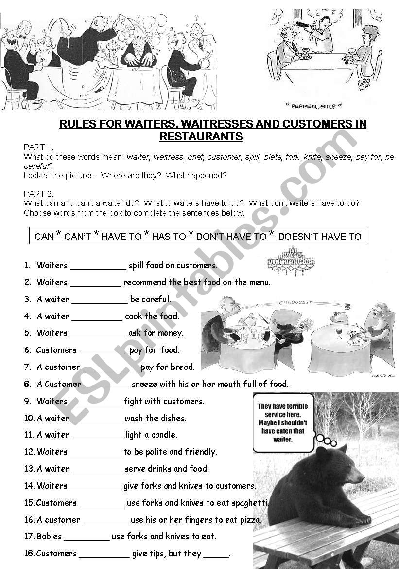 Restaurant Rules worksheet