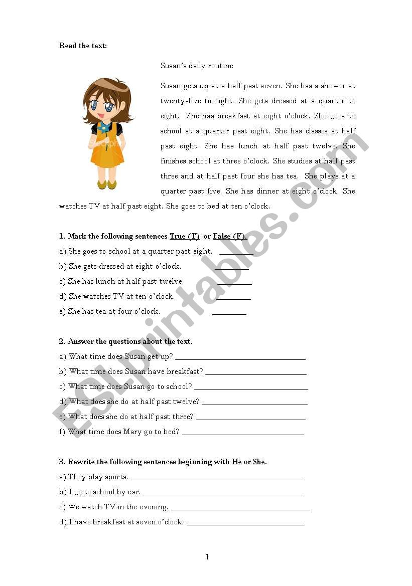 The girl worksheet