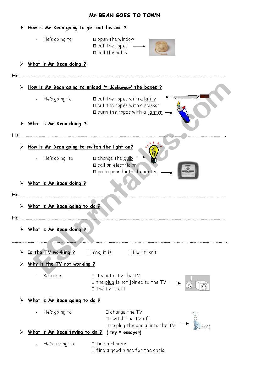 M Bean goes to town worksheet