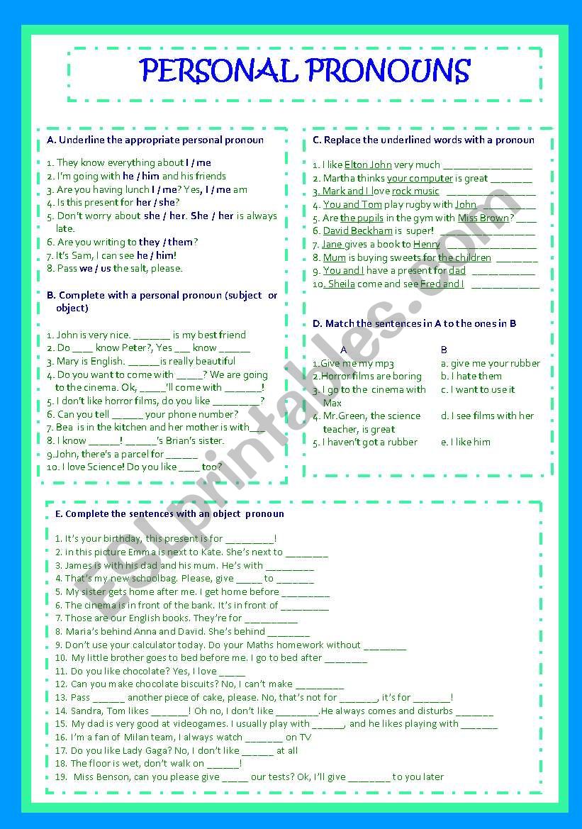 PERSONAL PRONOUNS worksheet