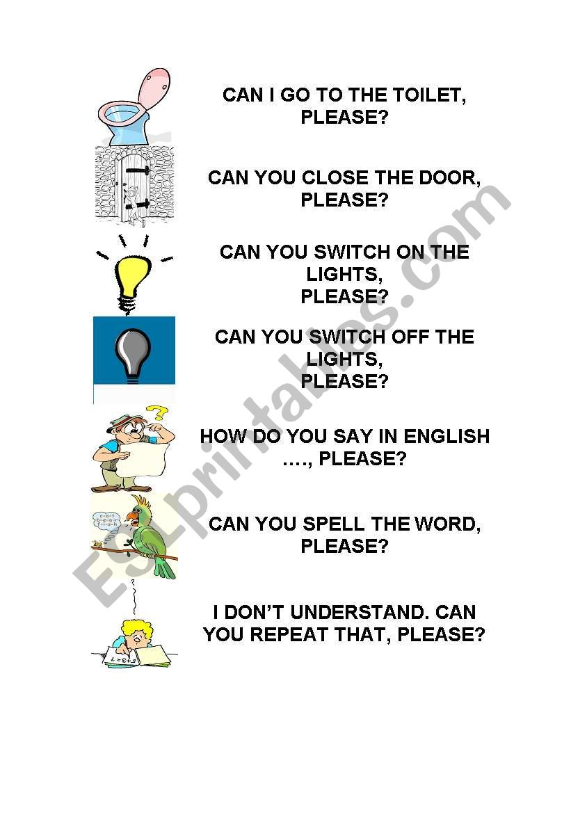 Classroom language worksheet