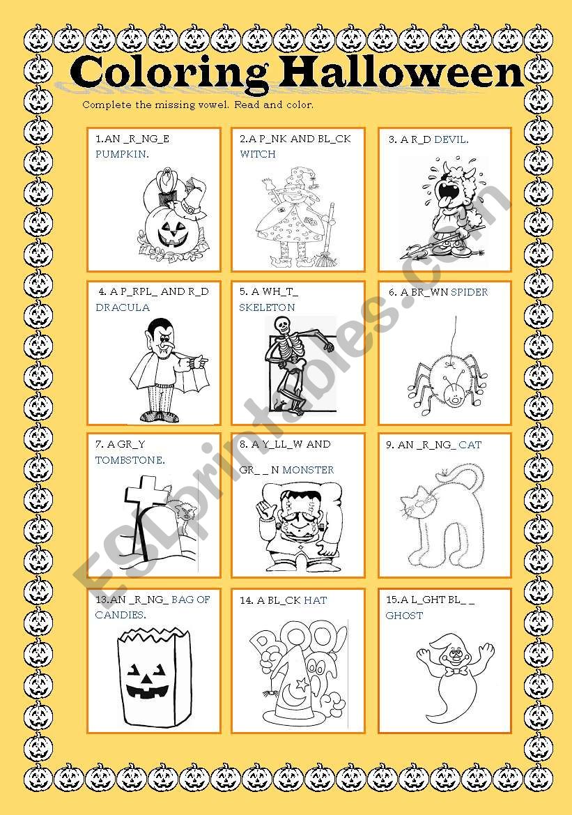 Coloring halloween worksheet