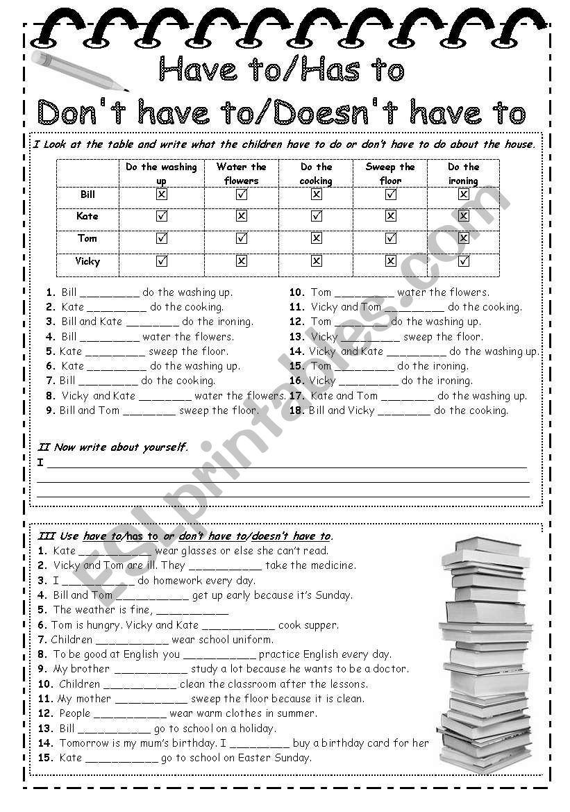 Have to/Has to or DonÂ´t have to/DoesnÂ´t have to