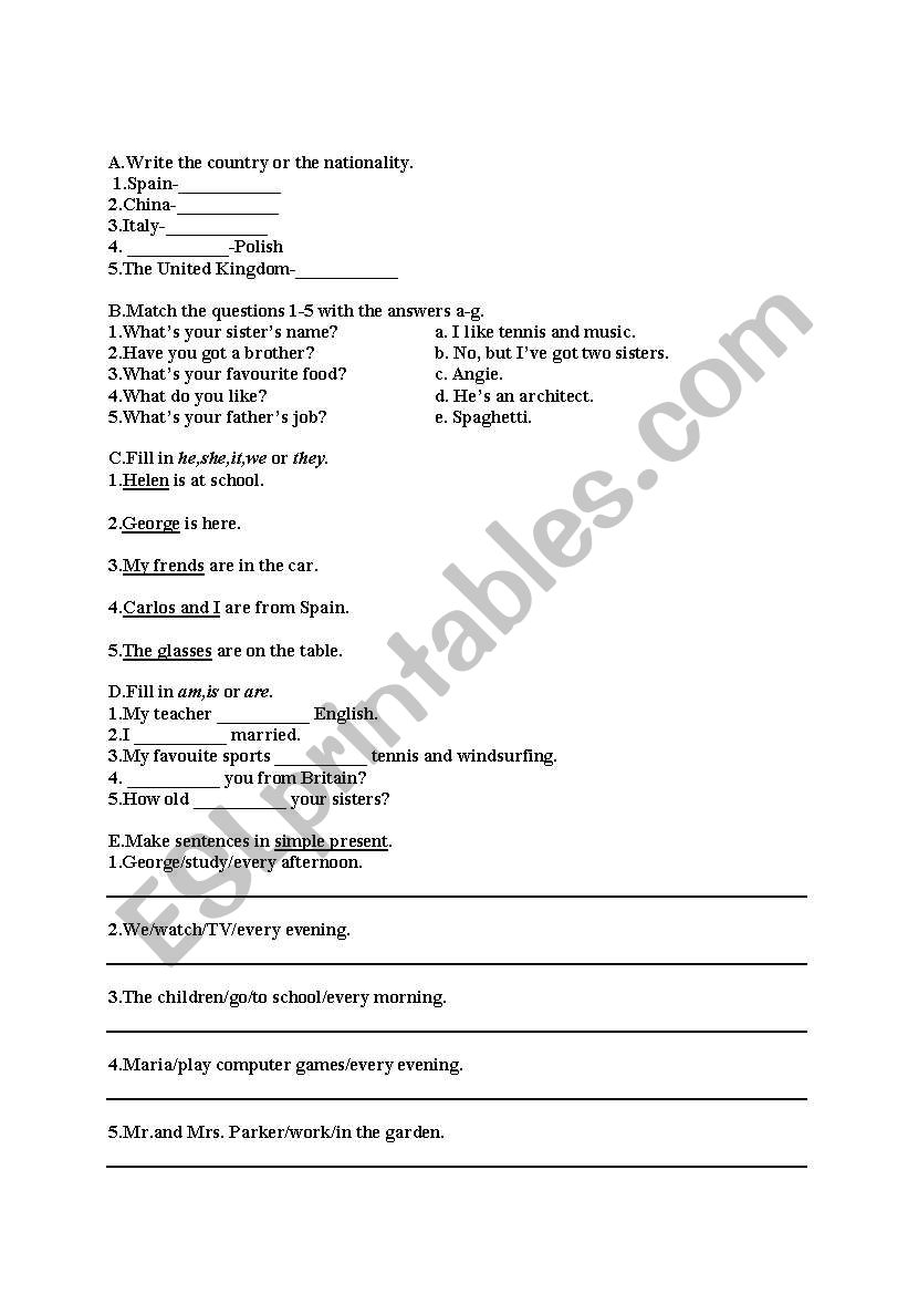 elementary revision worksheet