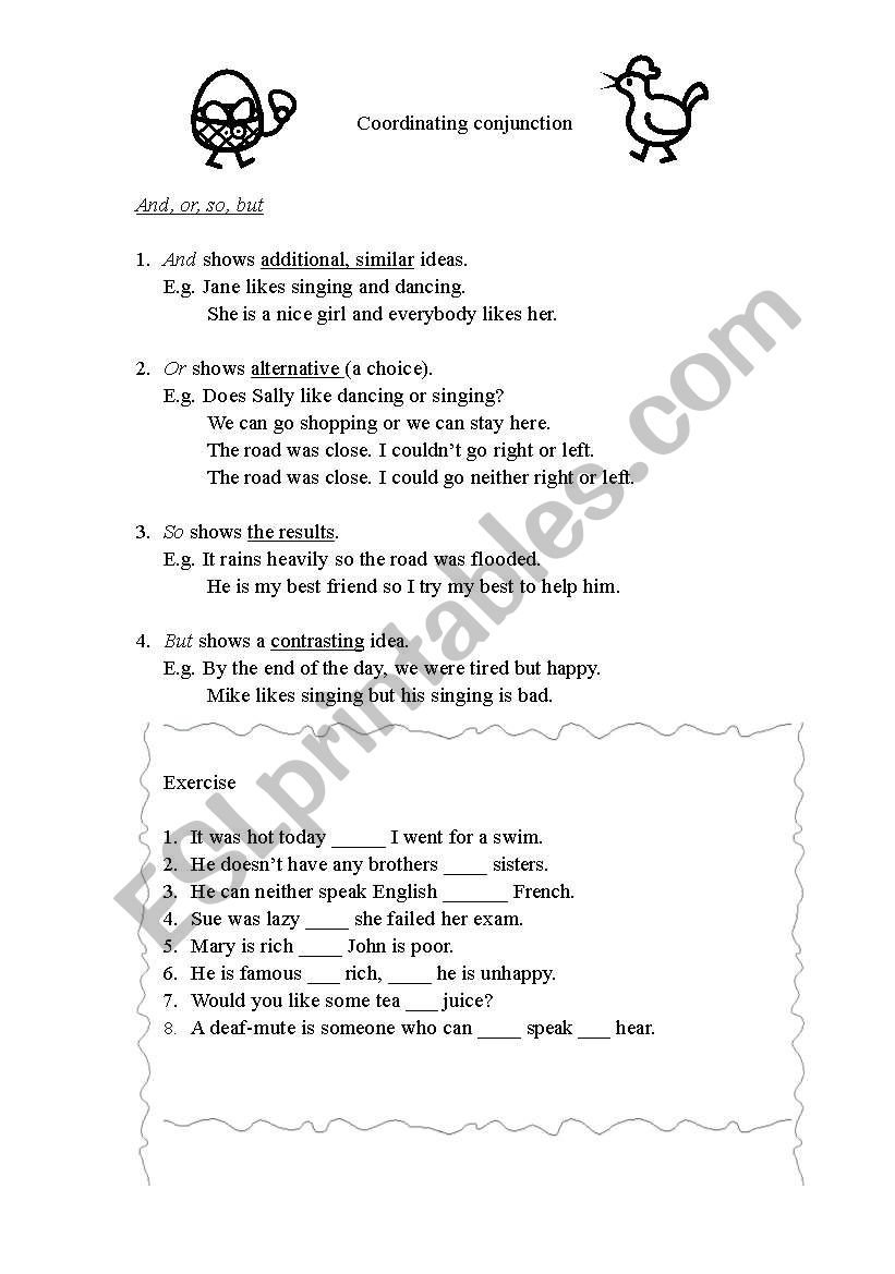 Connectives and or but so worksheet