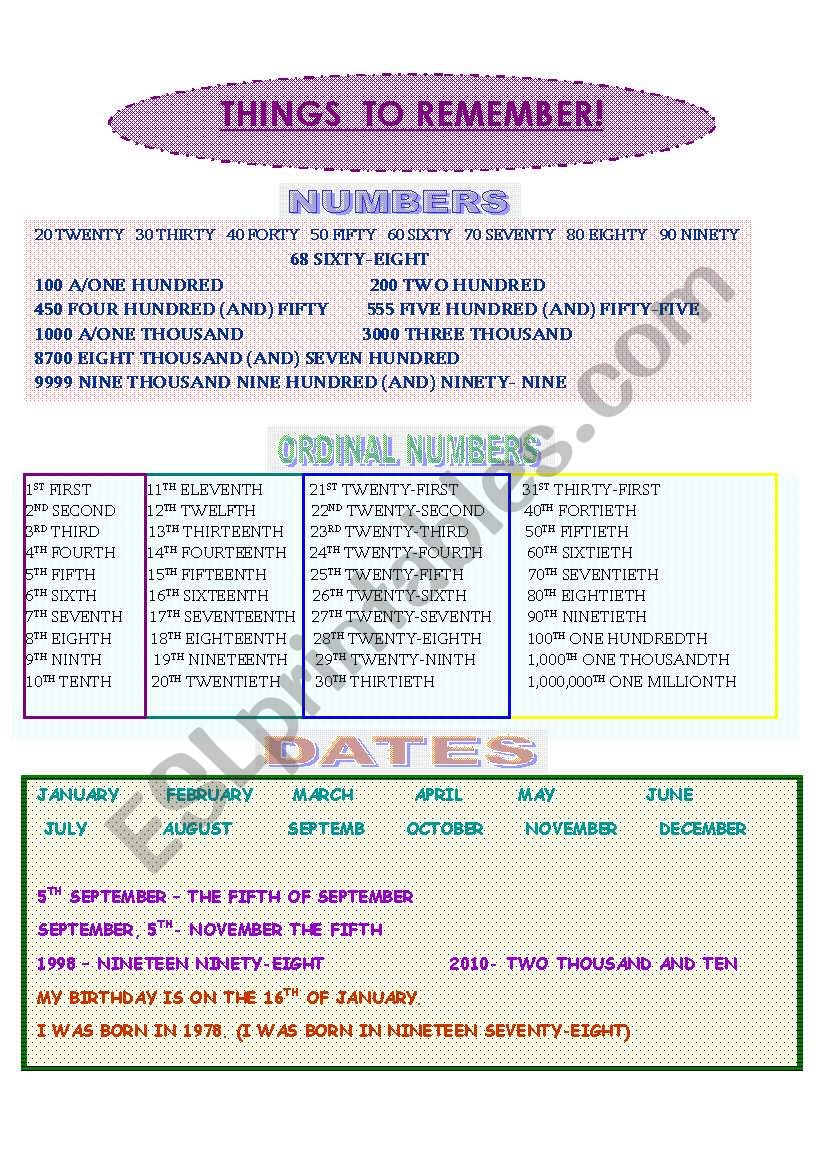 Numbers&dates worksheet