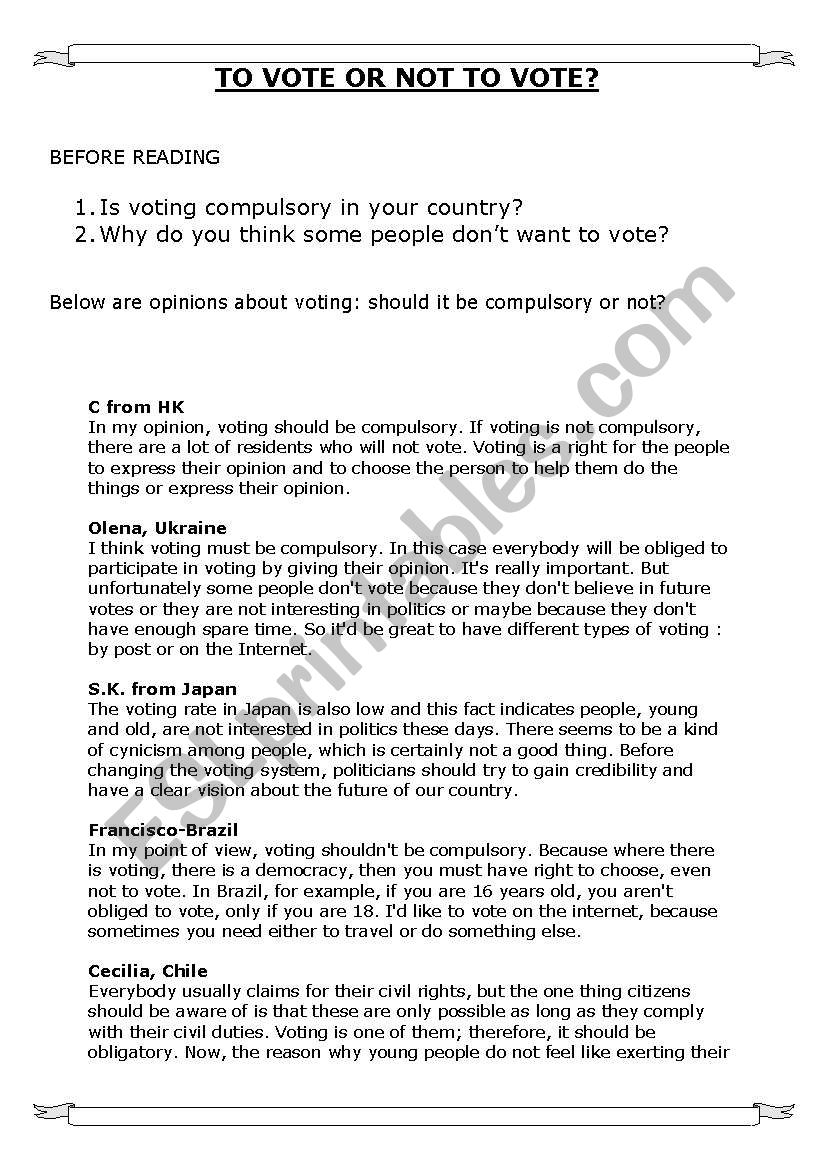 To vote or not to vote? worksheet