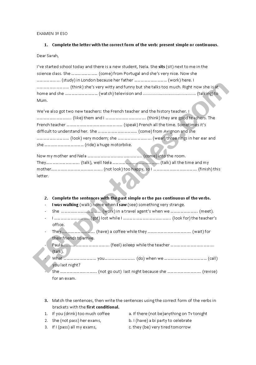 english exam worksheet