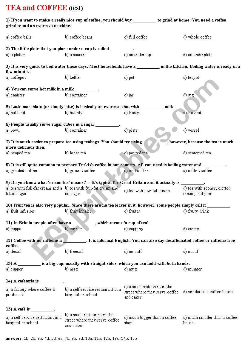 TEA and COFFEE (vocabulary test)