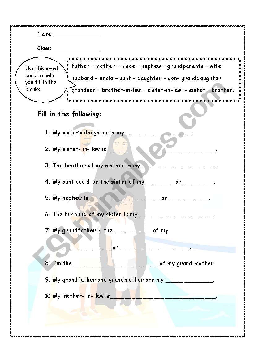 Family Members worksheet