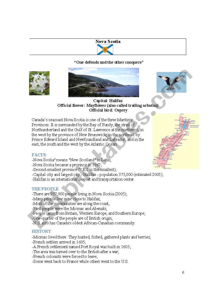 Nova Scotia / Canada worksheet