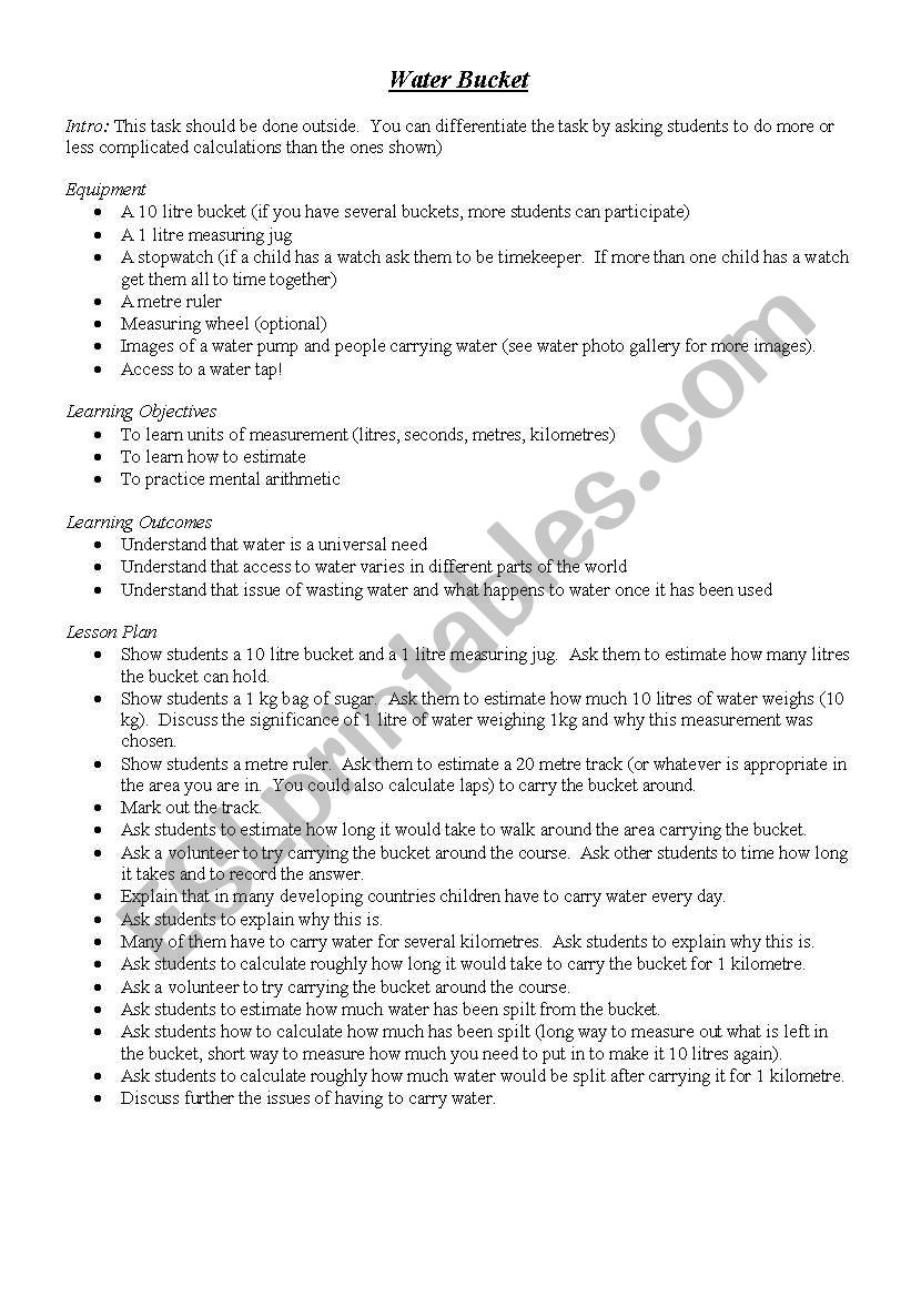 water worksheet