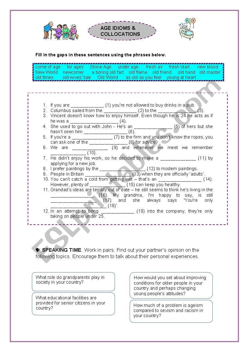 Age idioms & collocations worksheet