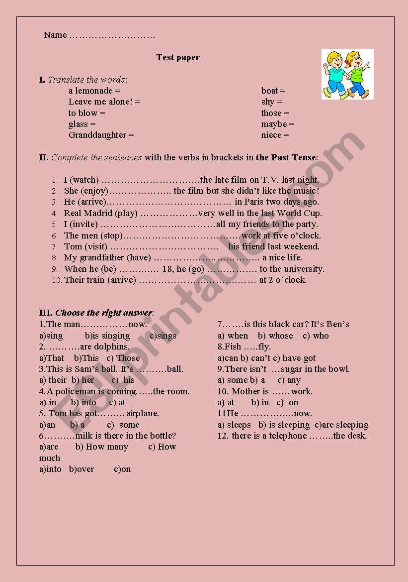 TEST PAPER - 5TH GRADE worksheet