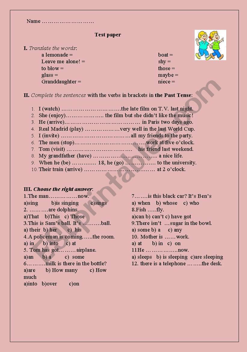 TEST PAPER - 5TH GRADE worksheet