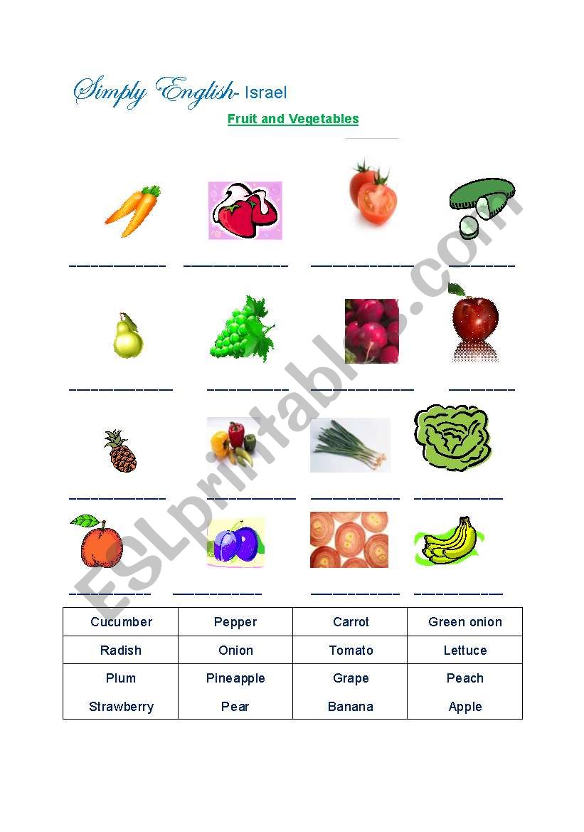 Fruits and Vegetables worksheet