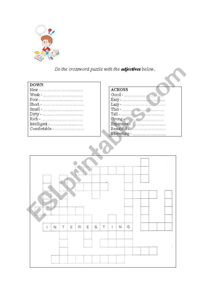 Crossword using adjectives  worksheet