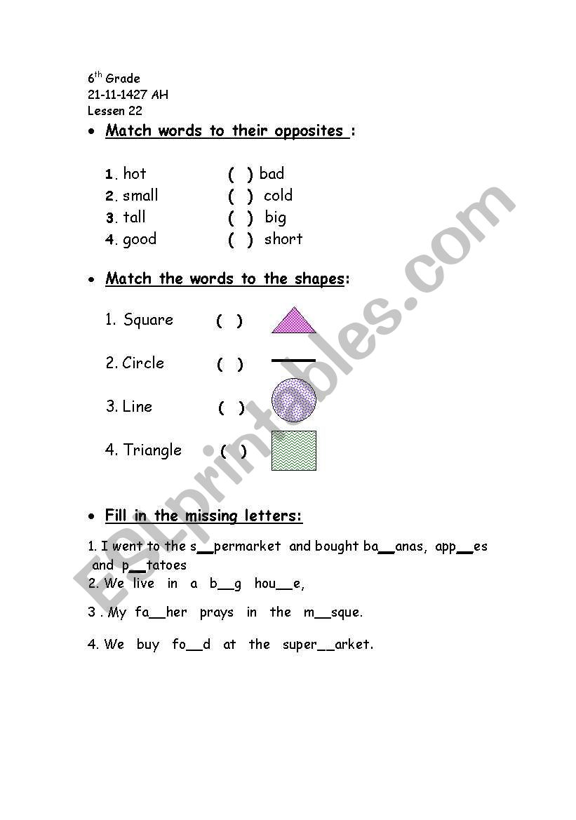 6th grade worksheet