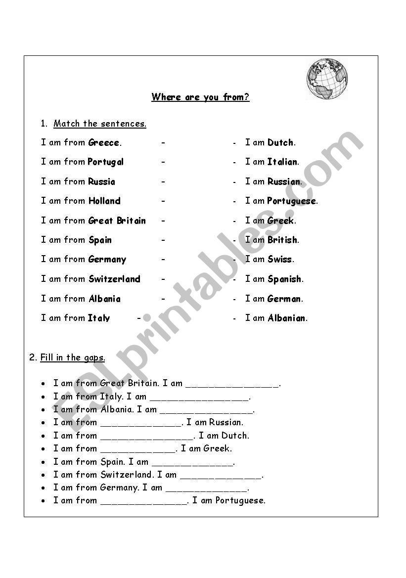 Countries and Nationalities worksheet