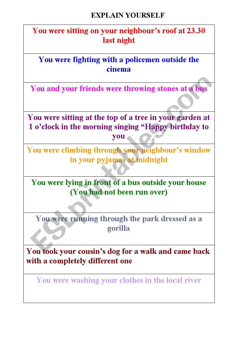 Different situations worksheet