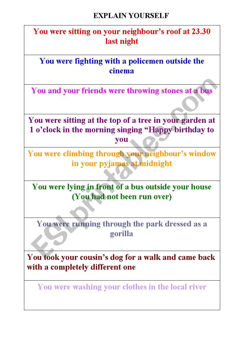 Different situations worksheet