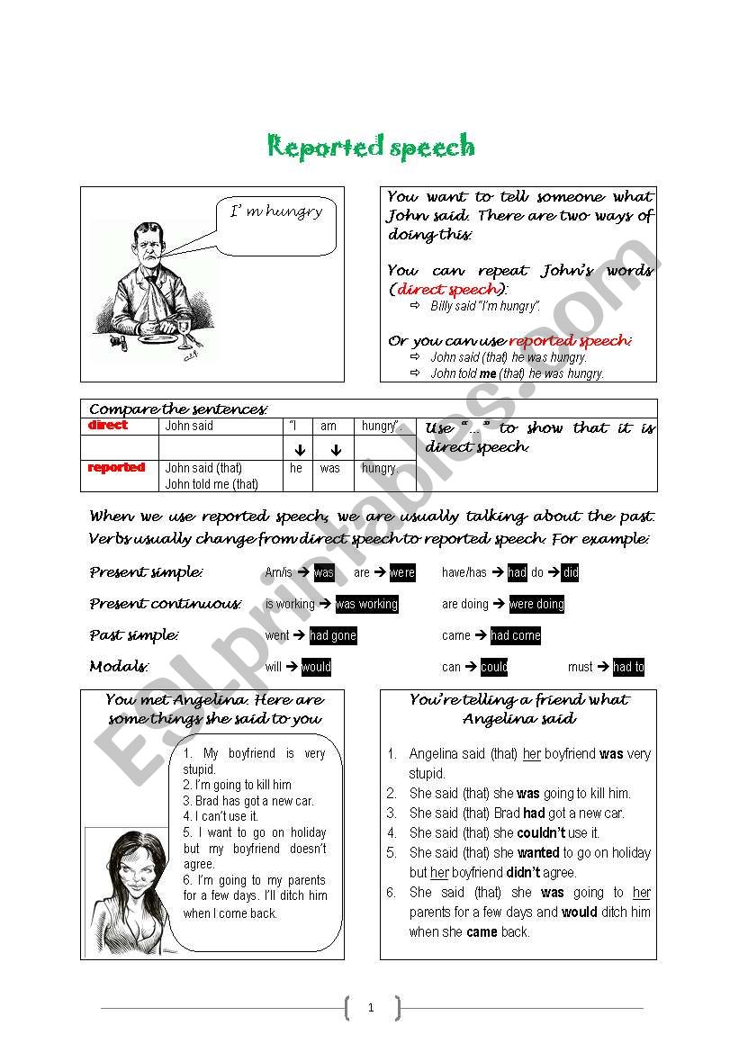 Reported speech worksheet