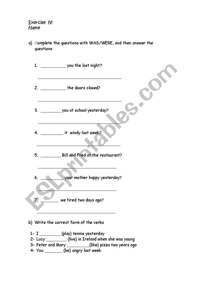 Simple Past exercise worksheet
