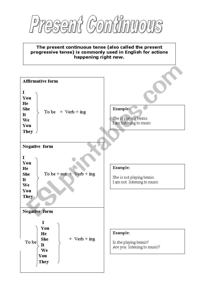 PRESENT CONTINUOUS worksheet