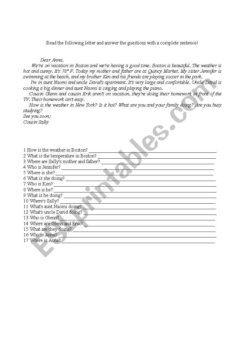 Sally´s Letter - ESL worksheet by Angui