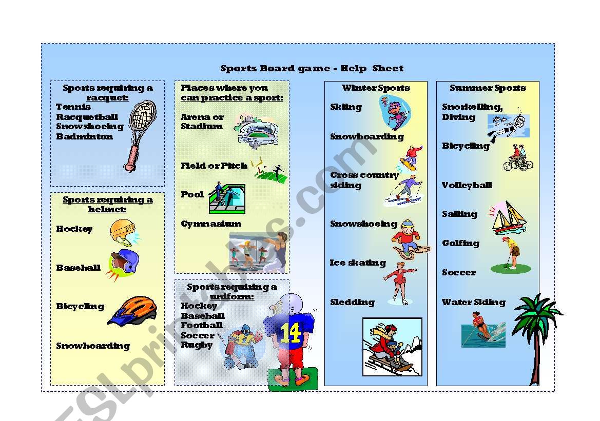 Board Game - Sports related questions and help sheet - Part 2/2